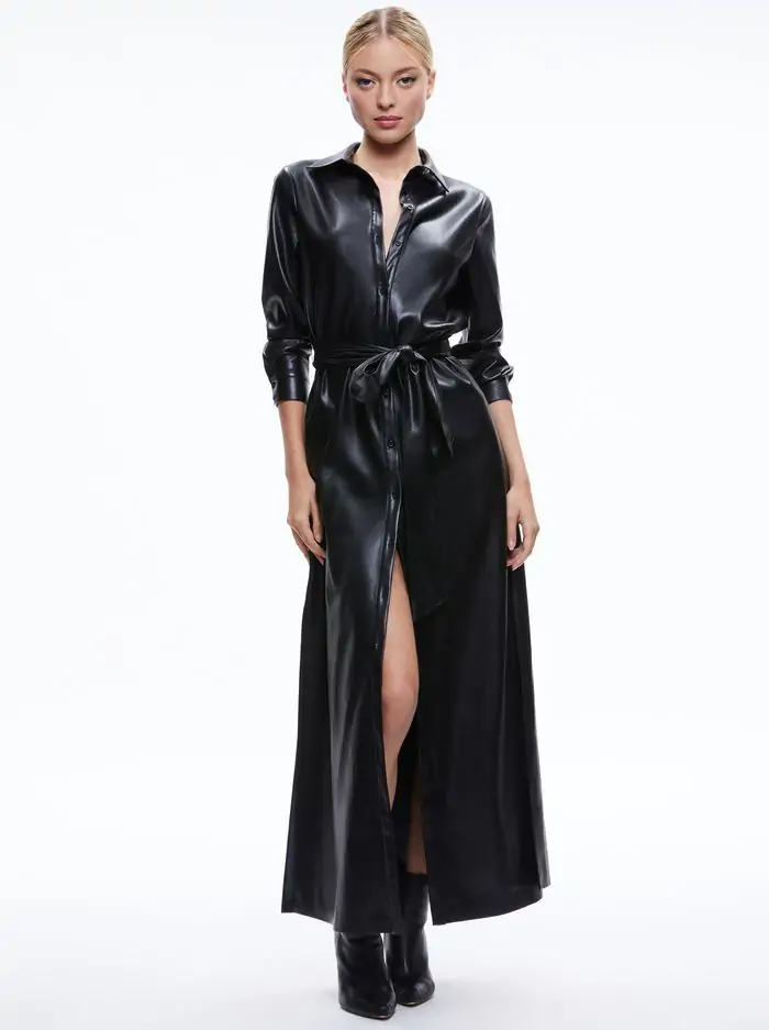 CHASSIDY VEGAN LEATHER MAXI SHIRT DRESS